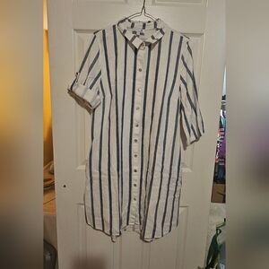 Everlily Striped Button-Up Shirt Dress Sz L